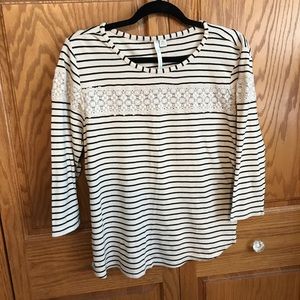 LC Lauren Conrad Striped Top Crochet Detail XL